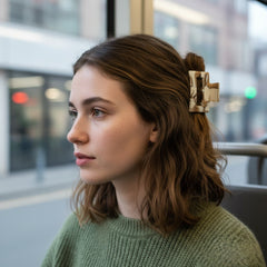 Elegant Creamy Coffee Hair Claw - Small Square