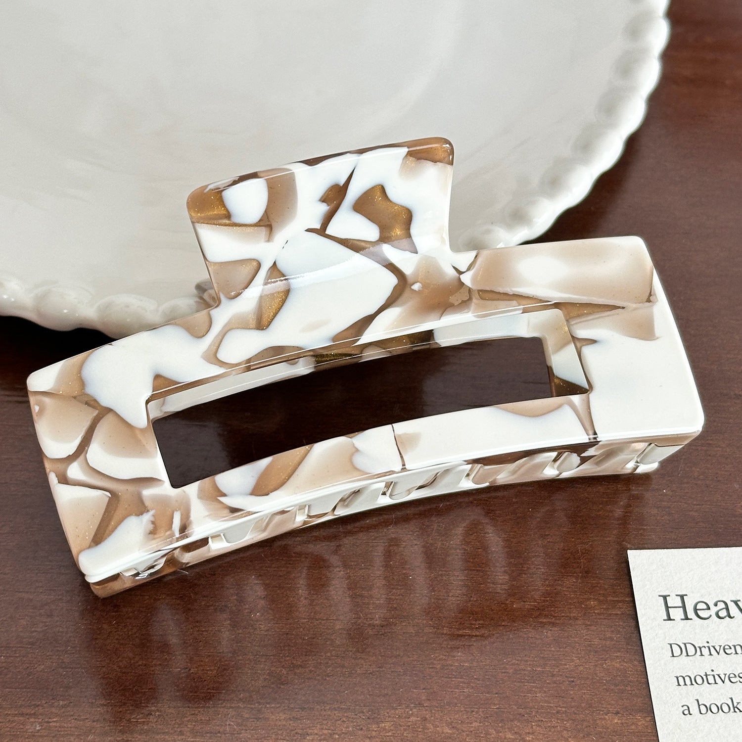 Elegant Creamy Coffee Hair Claw - Large Square
