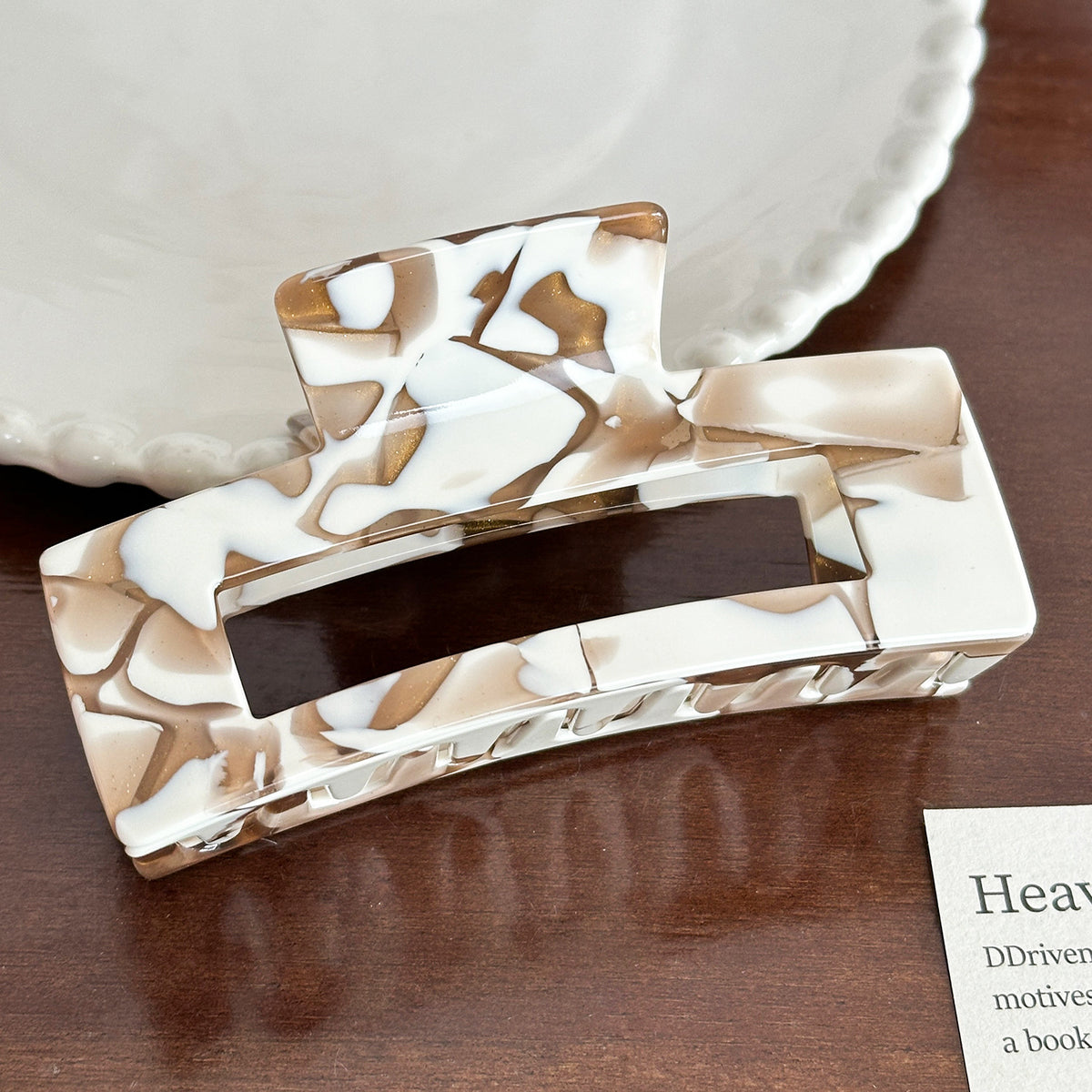 Elegant Creamy Coffee Hair Claw - Large Square