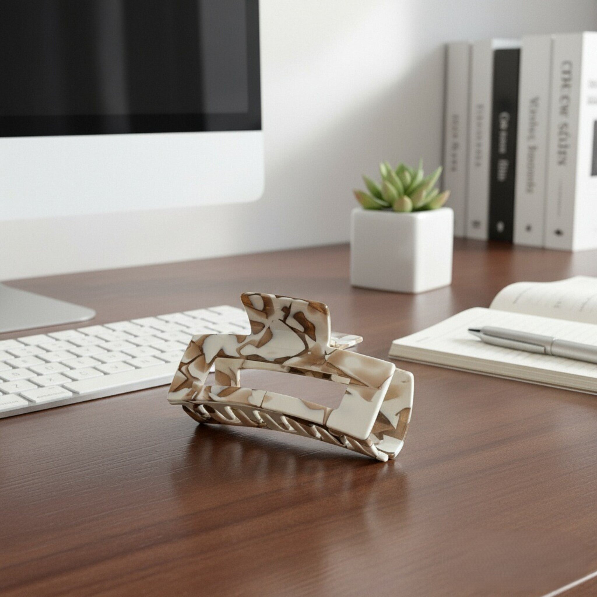 Elegant Creamy Coffee Hair Claw - Large Square