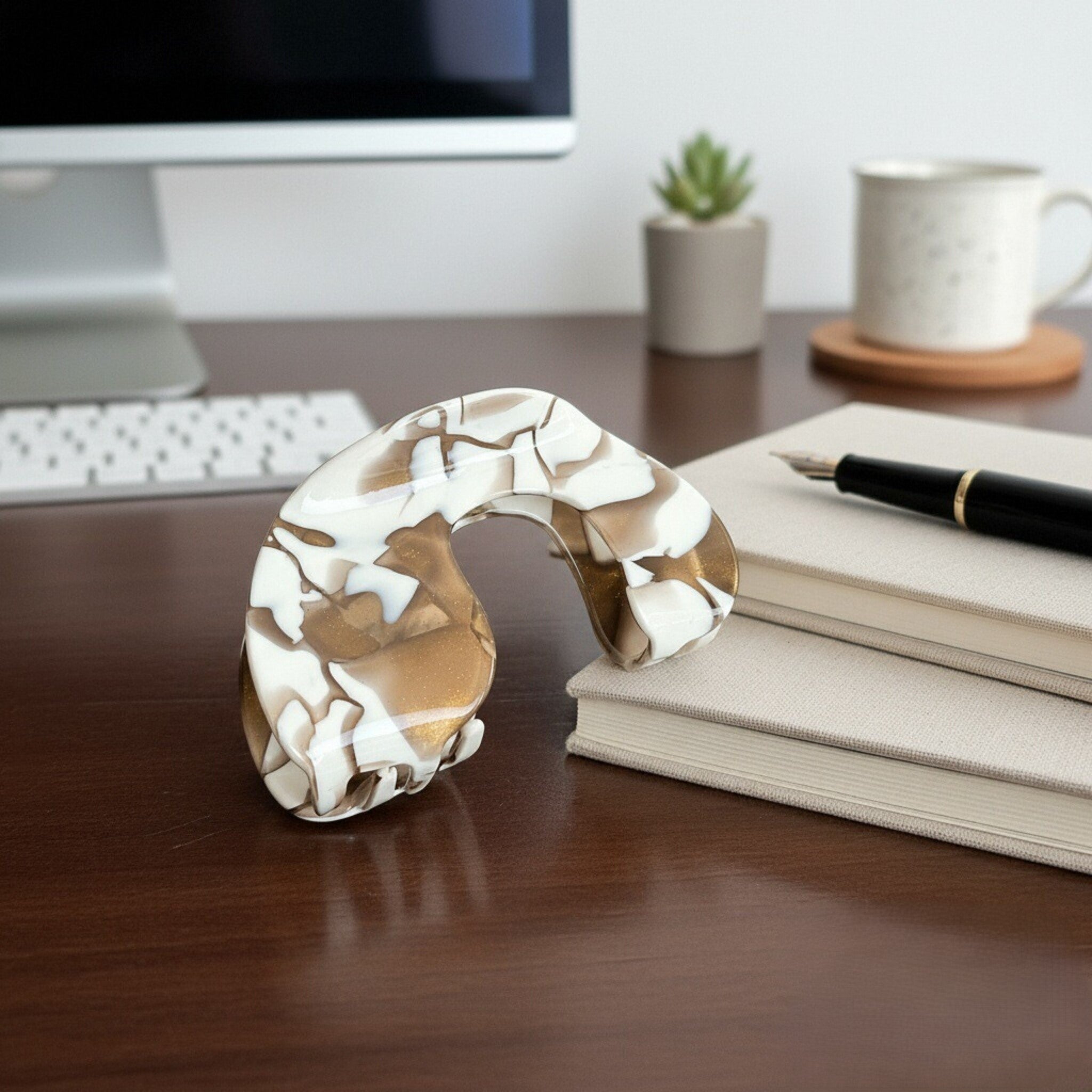 Elegant Creamy Coffee Hair Claw - Oval