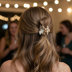 Elegant Creamy Coffee Hair Claw - Flower Mini