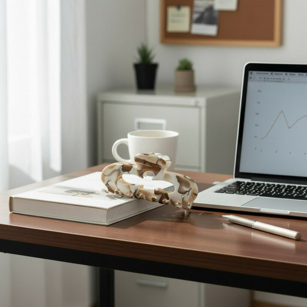 Elegant Creamy Coffee Hair Claw - Heart