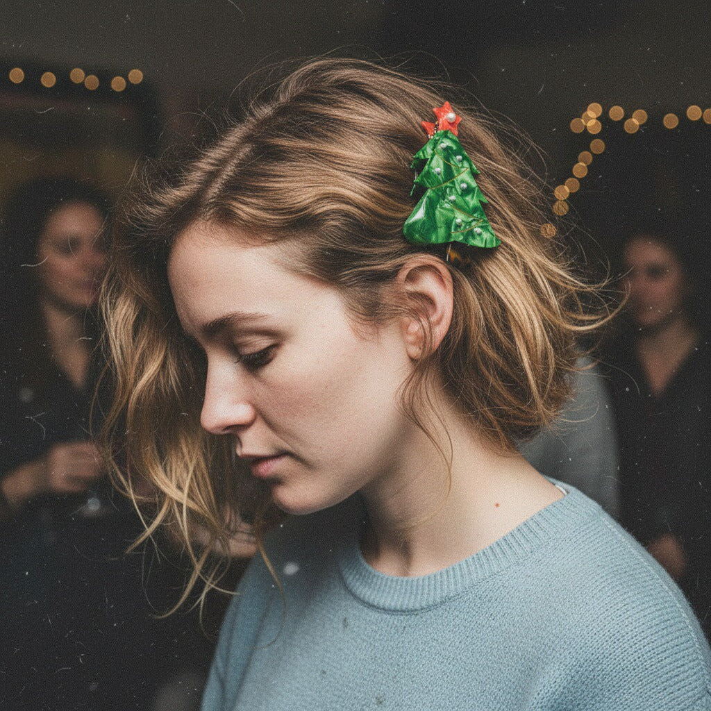 Christmas Tree Claw Clip with Faux Pearls
