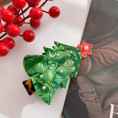 Christmas Tree Claw Clip with Faux Pearls