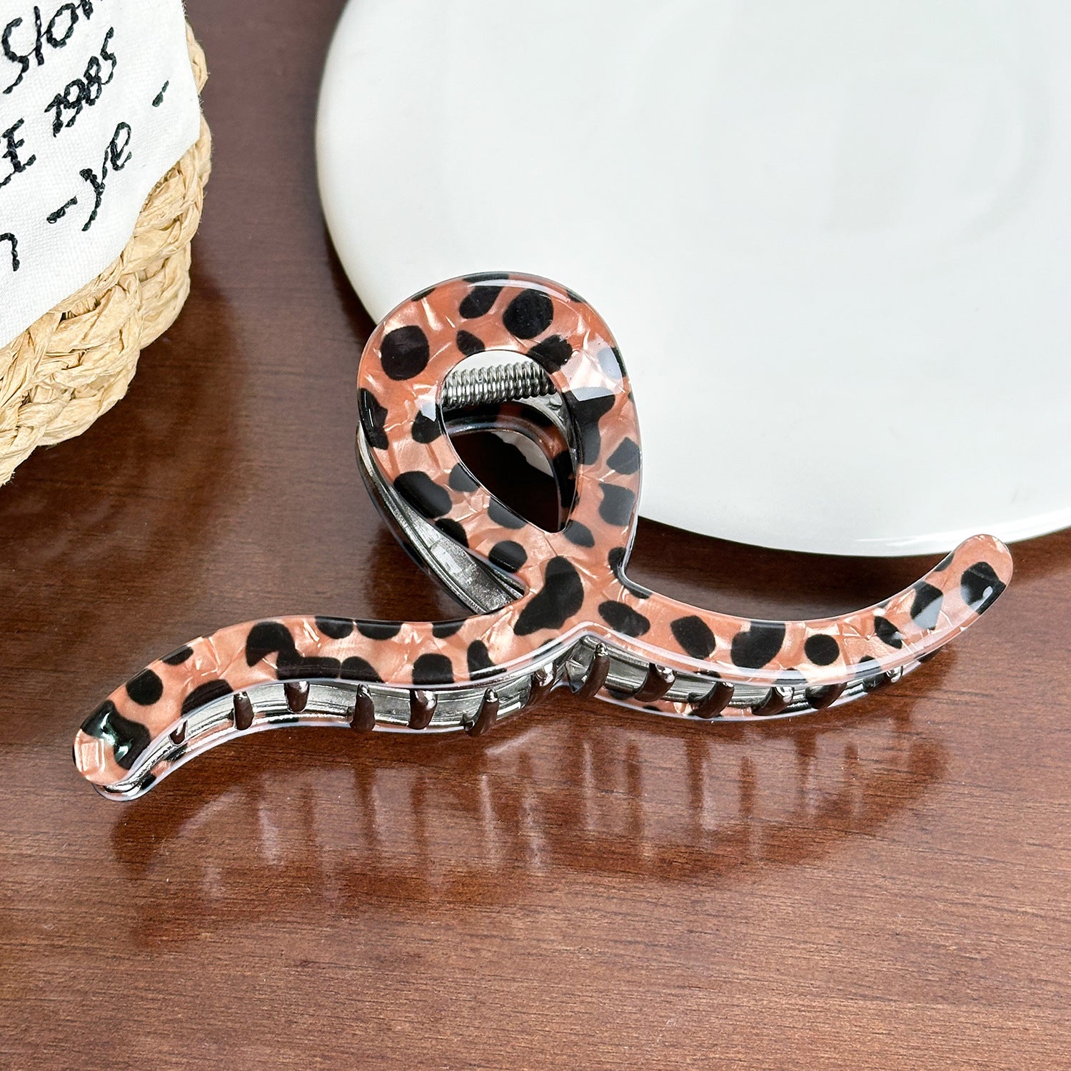 Vintage-Inspired Leopard Hair Clamp Set - Ribbon Clamp